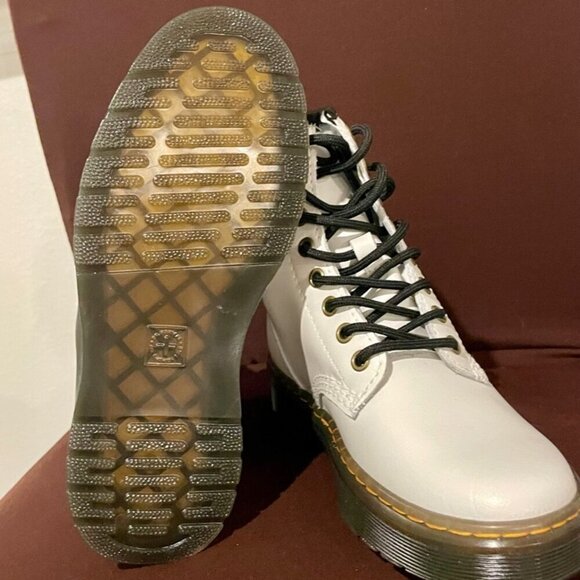 DR MARTENS COMBAT BOOTS WHITE 1460 AIRWAIR RUGGED SZ 3Y Woman5 BIKER CORE MOTO - Picture 13 of 16